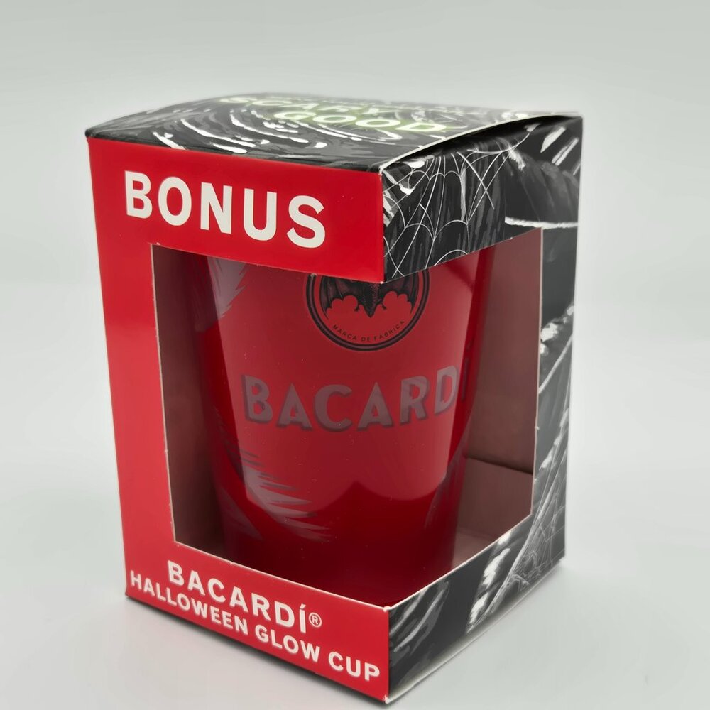 RARE Bacardi Halloween Glow Cup vintage Advertising Collectible Bat Plastic RED